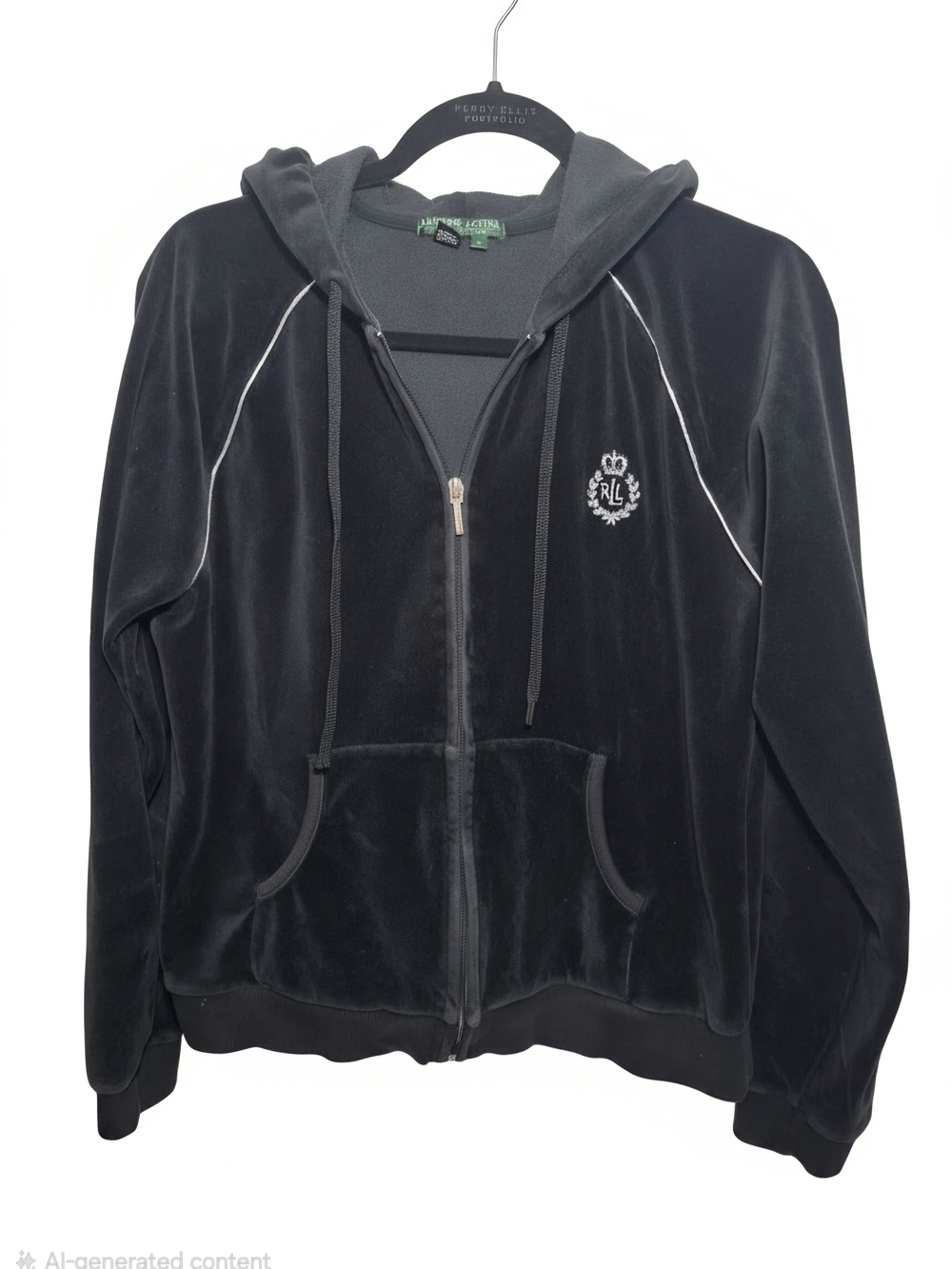 Lauren Ralph Lauren Active Black Velour Zip Hoodie Size L